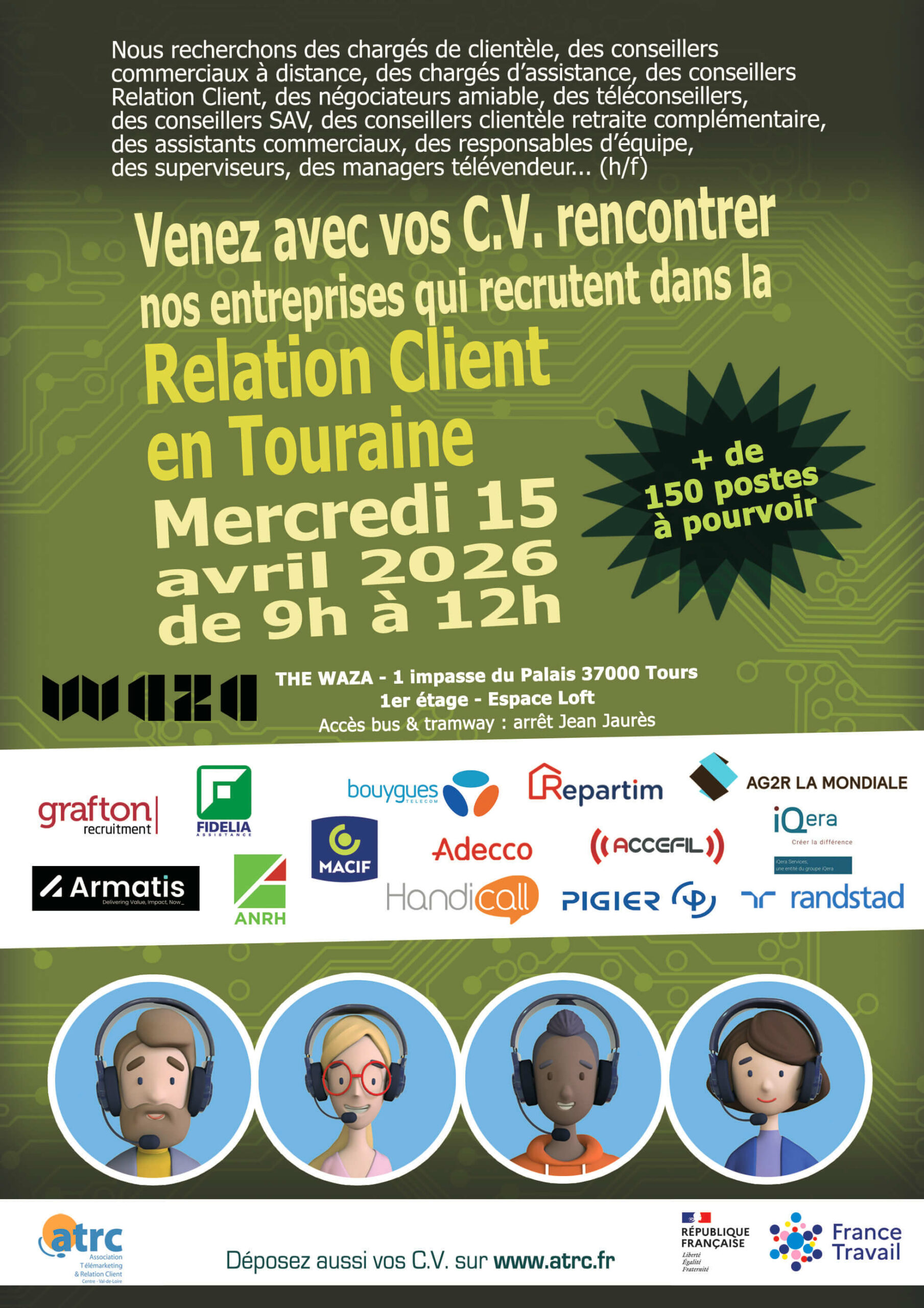 Forum emploi ATRC-FRANCE TRAVAIL Tours mercredi 15 avril 2026